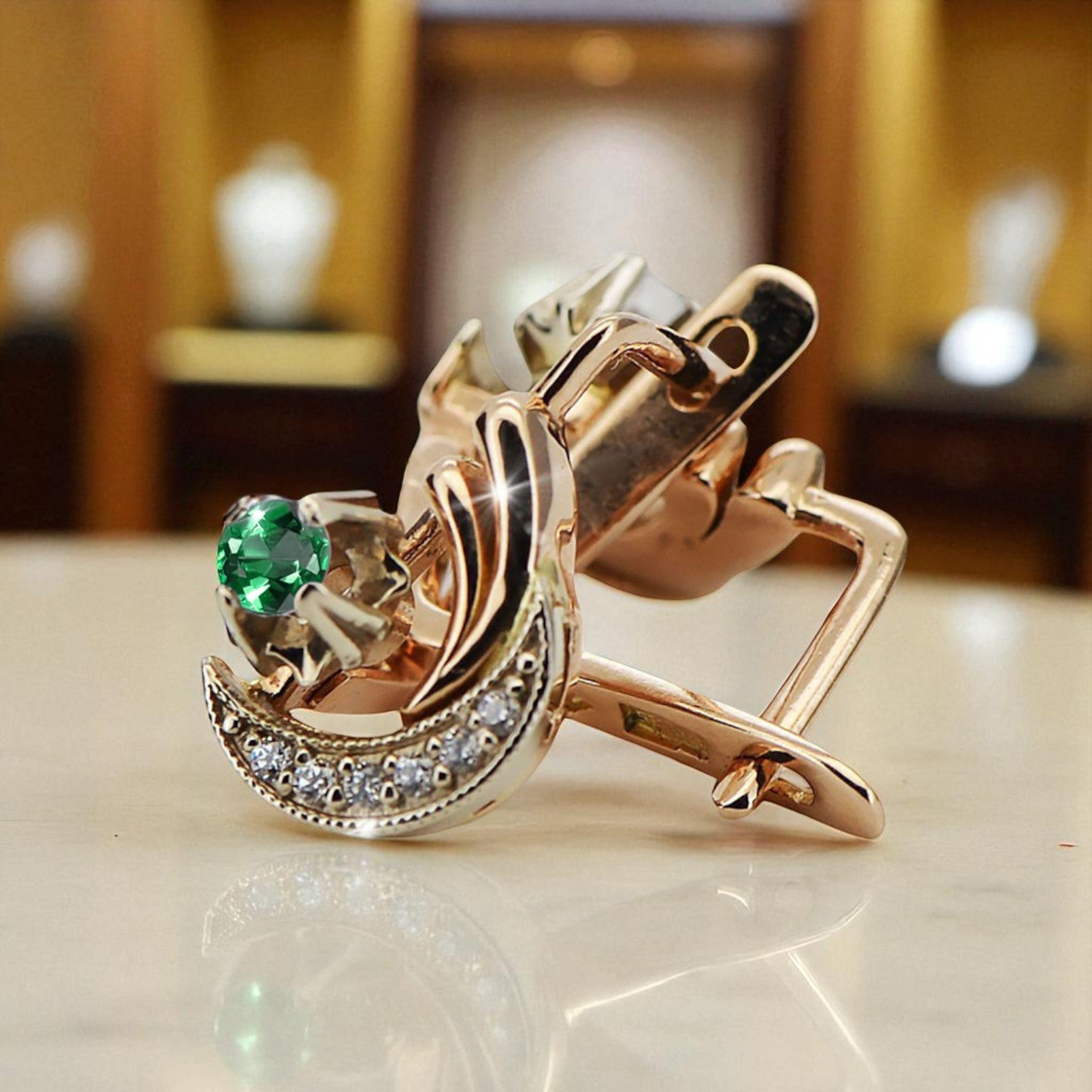 Original Vintage 14K Rose White Gold Emerald Earrings Vintage vec093rw