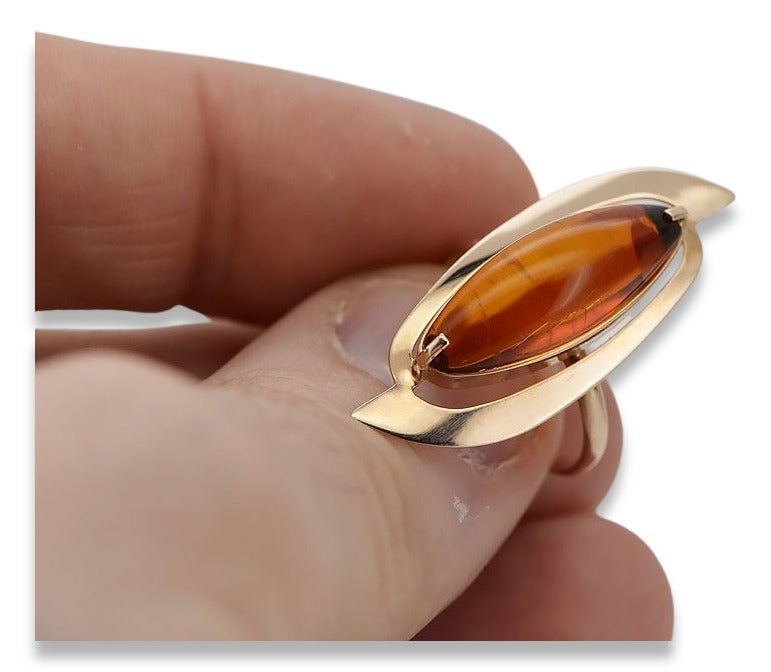 Vintage rose 14k 585 gold amber ring vrab008