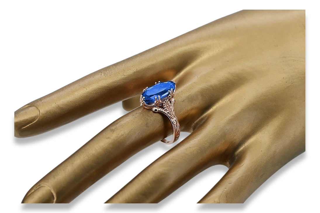 Vintage Sapphire Ring 925 Silver & 14k Rose Gold