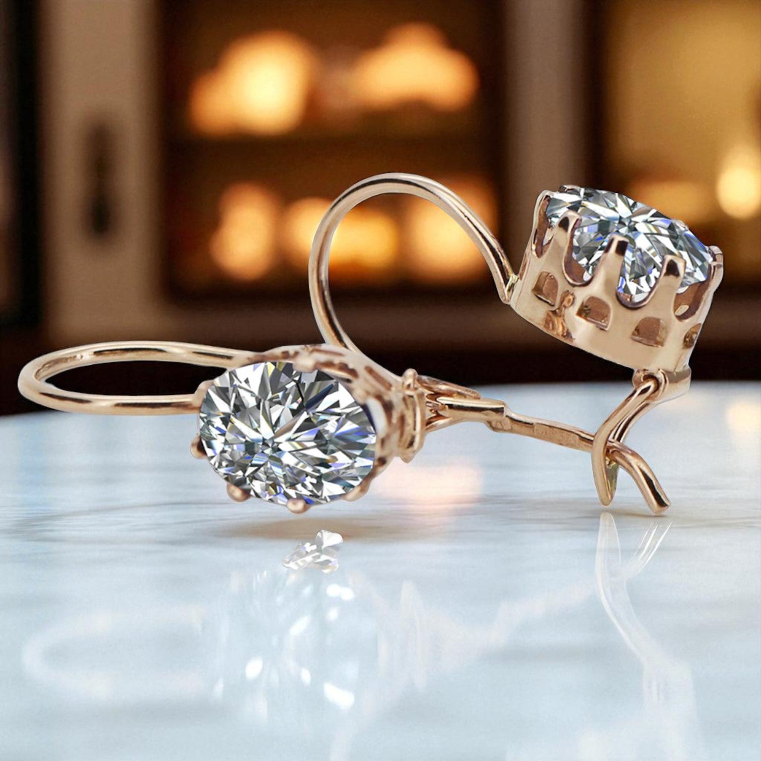 Vintage rose pink 14k 585 gold zircon earrings vec196 vec196r-zi