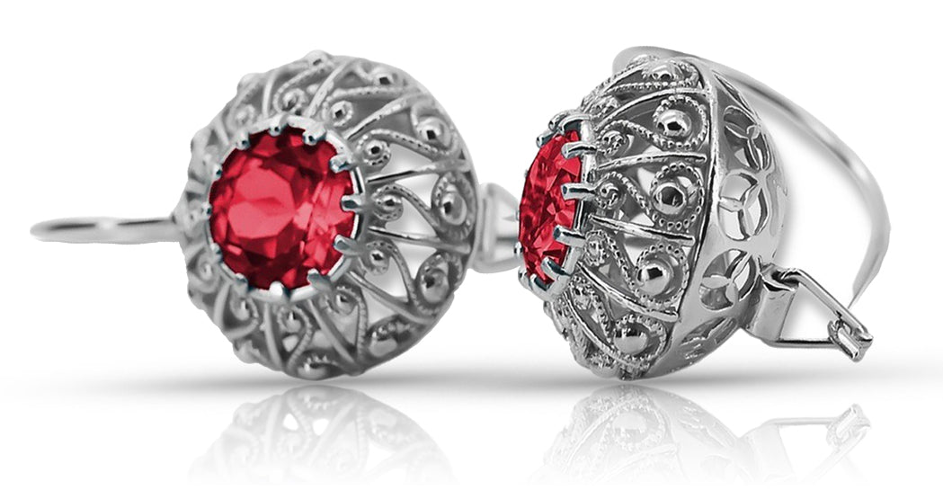 Silver 925 Ruby earrings vec002s Russian Soviet style vec002s-rb