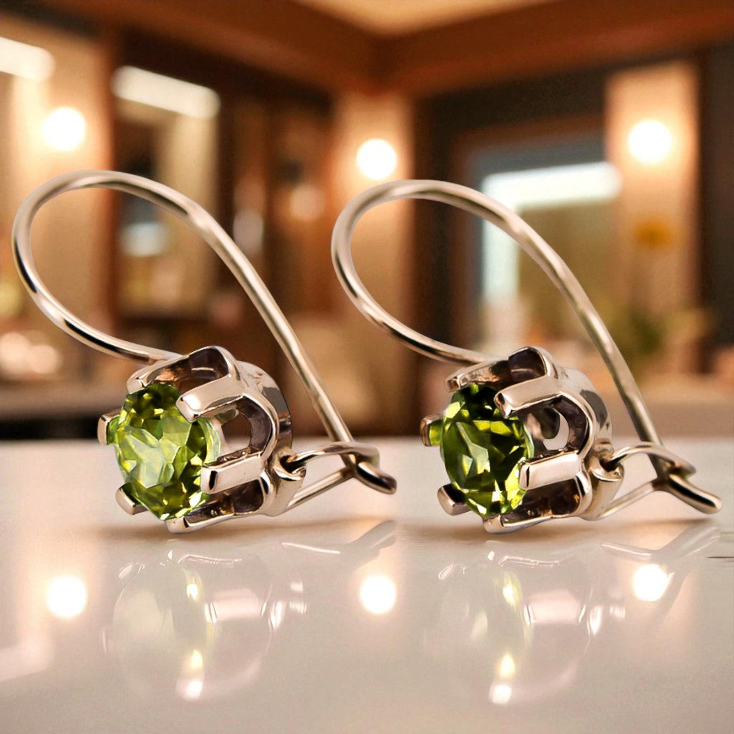 Rose pink 14k 585 gold peridot earrings vec019 Vintage Russian Soviet style vec019r-yp