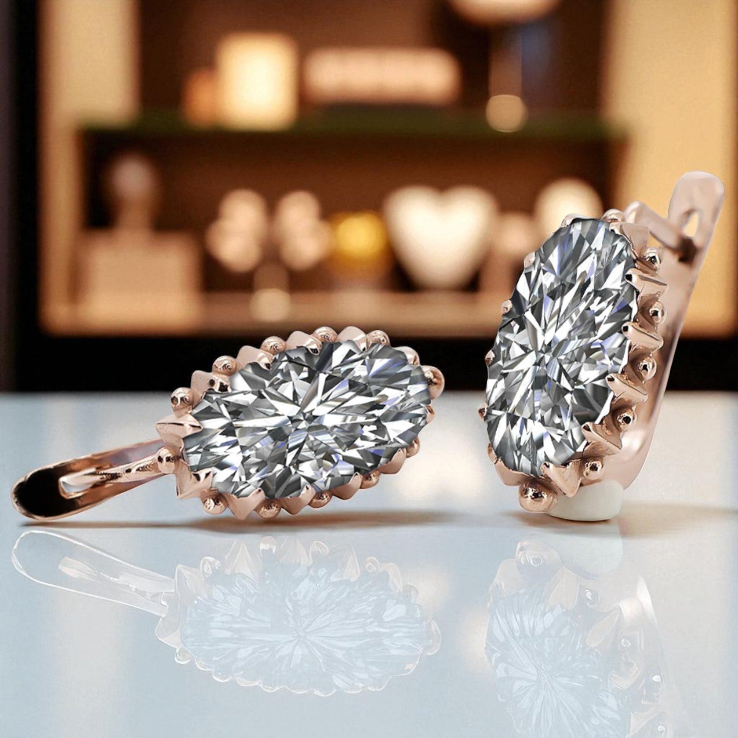 Rose pink 14k 585 gold zircon earrings vec174 Vintage vec174r-zi