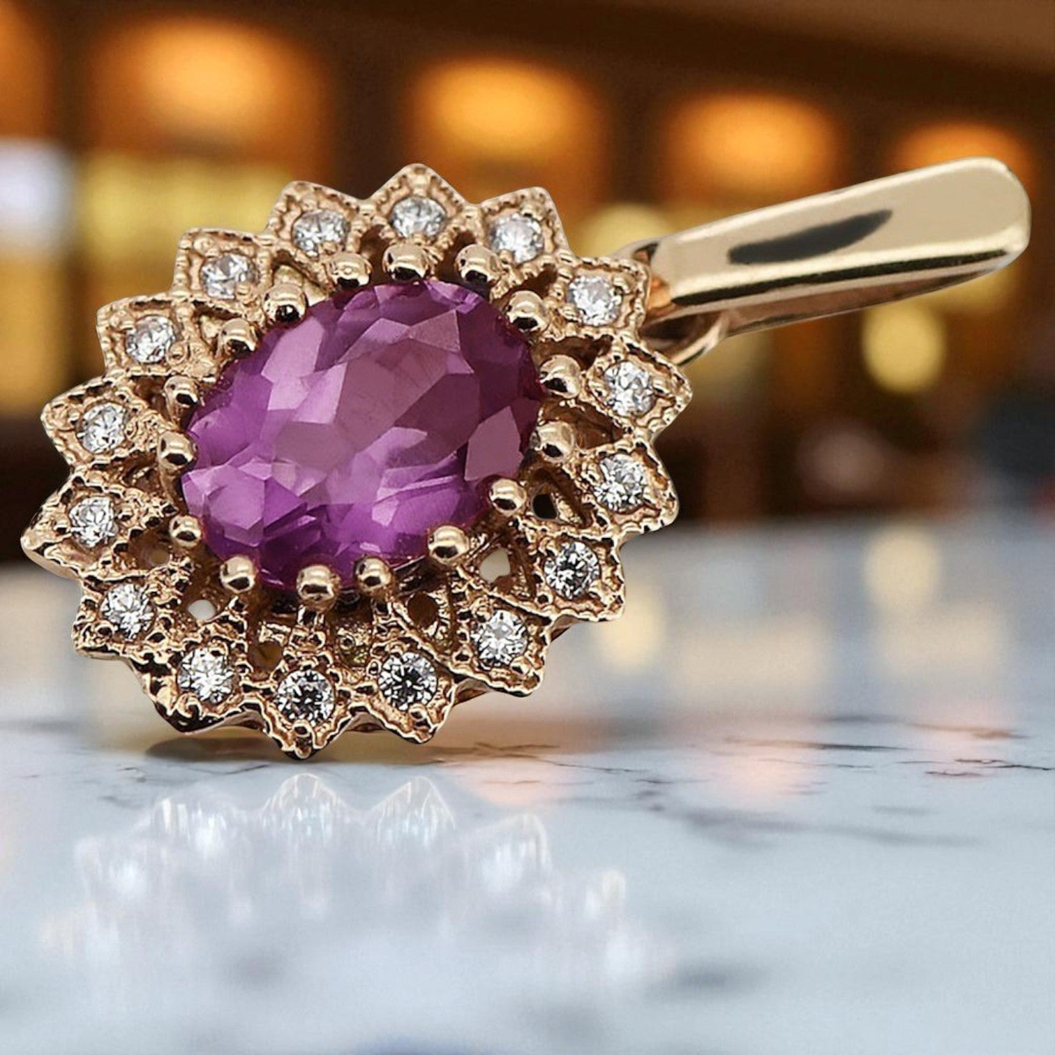 Vintage rose pink 14k 585 gold amethyst pendant vpc018 Vintage vpc018r-am