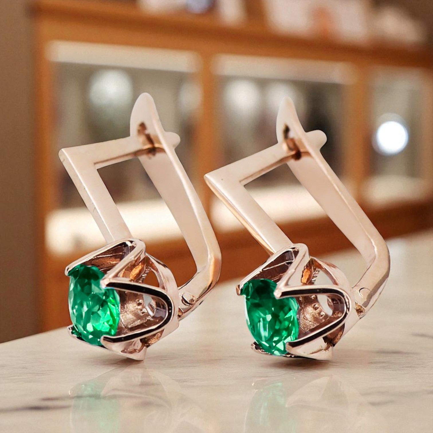 Original Vintage 14K Rose Gold Emerald Earrings Vintage Jewlery vec005r vec005r-em