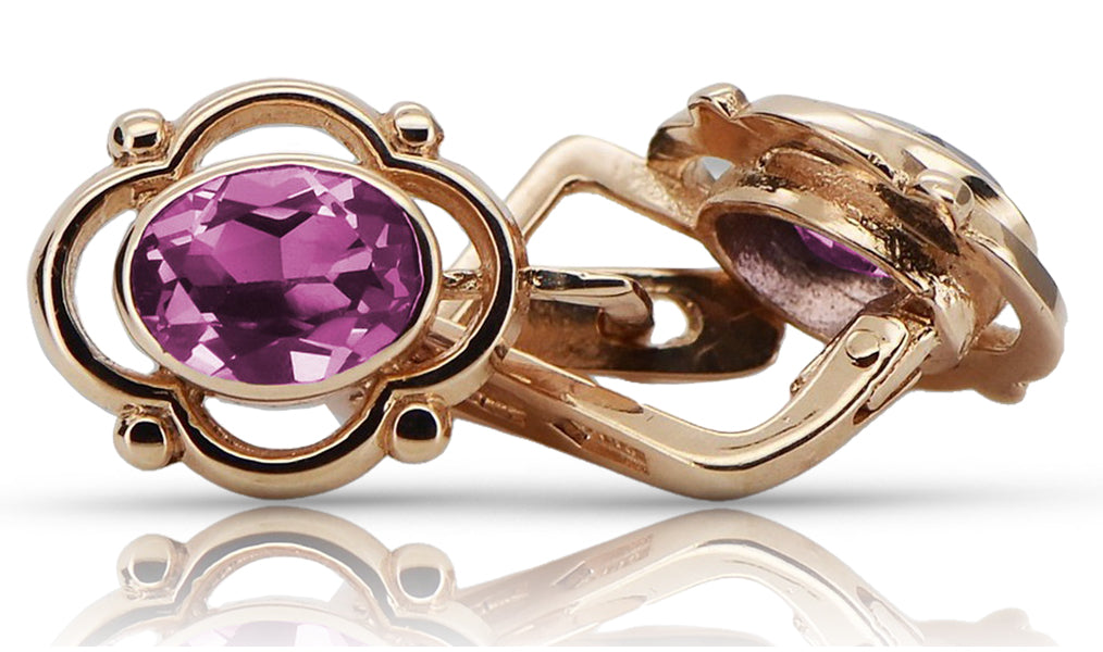 Vintage rose pink 14k 585 gold amethyst earrings vec033 Russian Soviet style vec033r-am