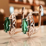 Vintage 14k Gold Emerald Earrings, Oval 5x10mm