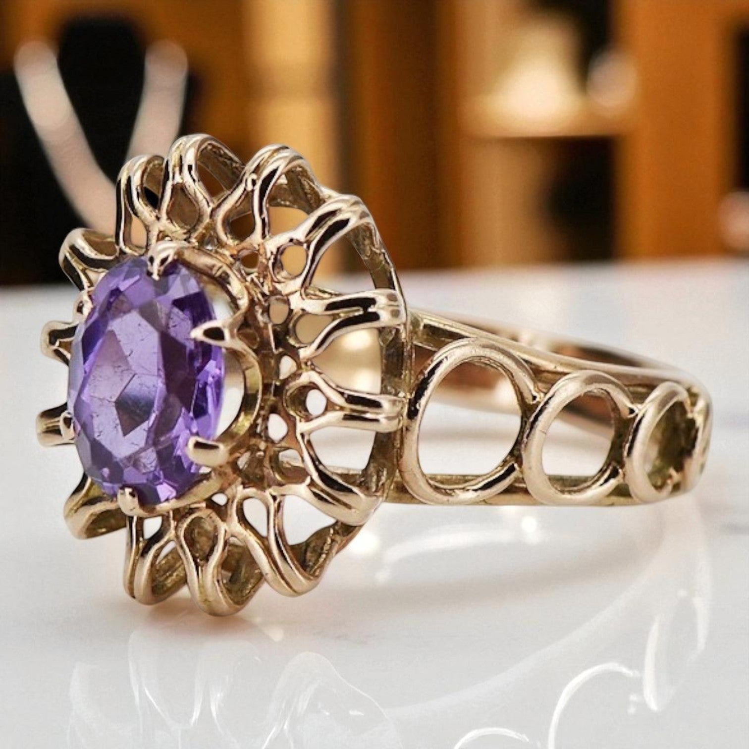 Vintage Rose Gold Ring 14K Alexandrite Ruby Emerald Sapphire Zircon 585 vrc032
