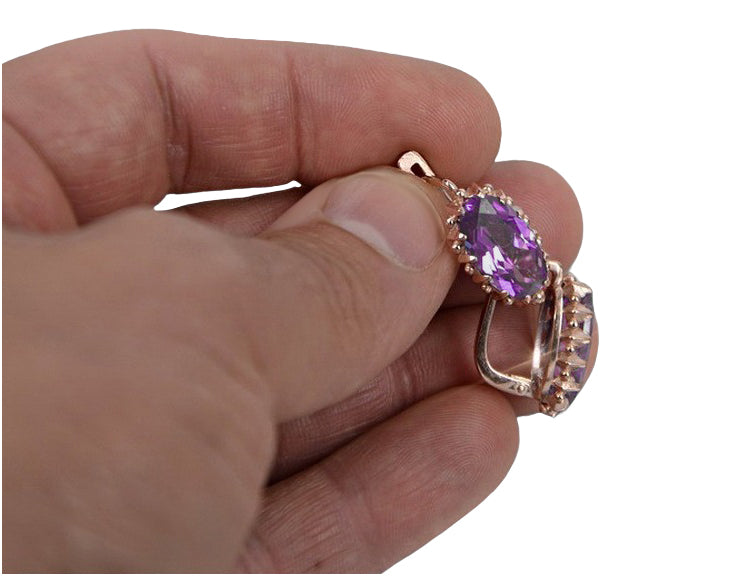 Rose pink 14k 585 gold amethyst earrings vec174 Vintage vec174r-am