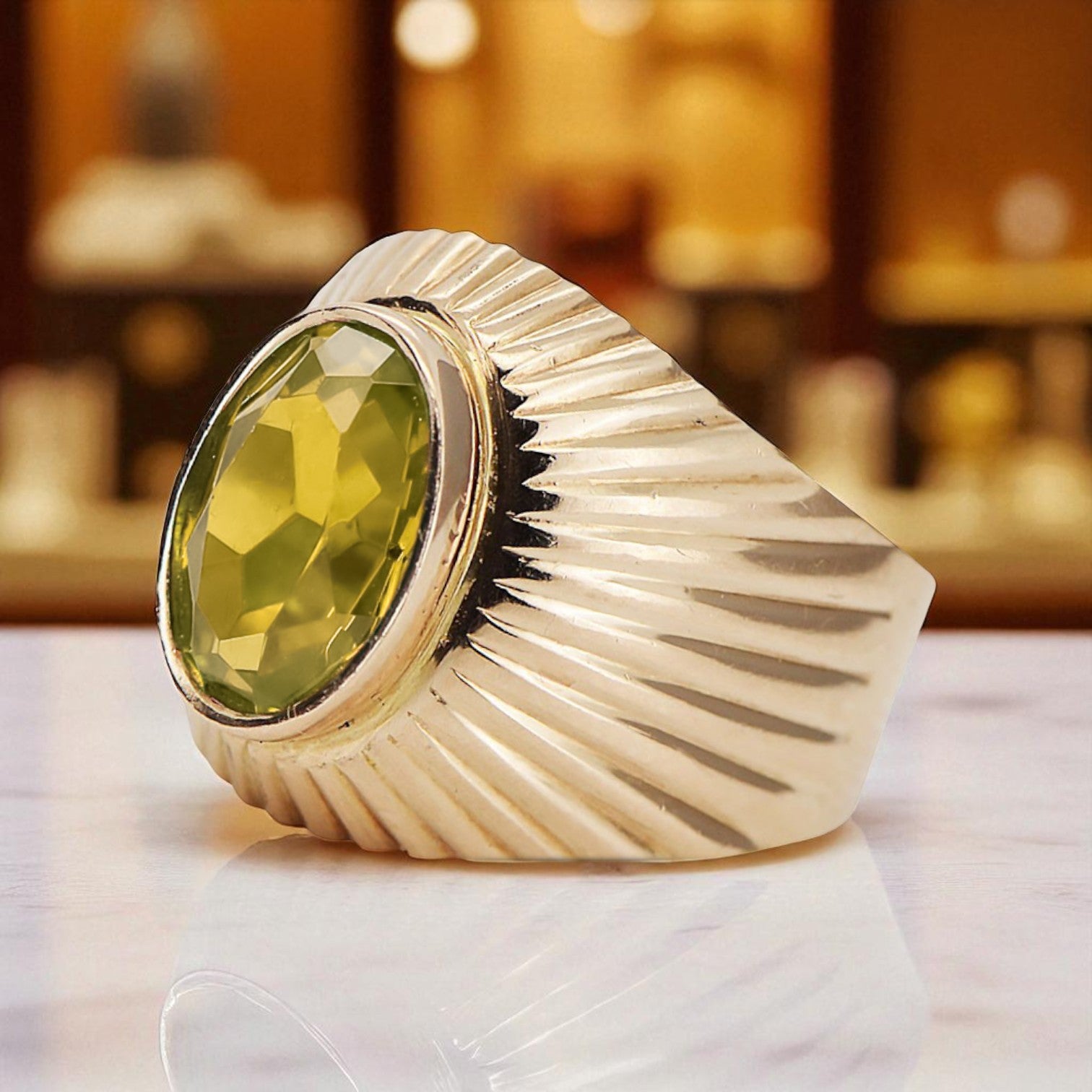 Vintage Jewlery Ring Yellow Peridot Original Vintage 14K Rose Gold vrc127r vrc127r-yp