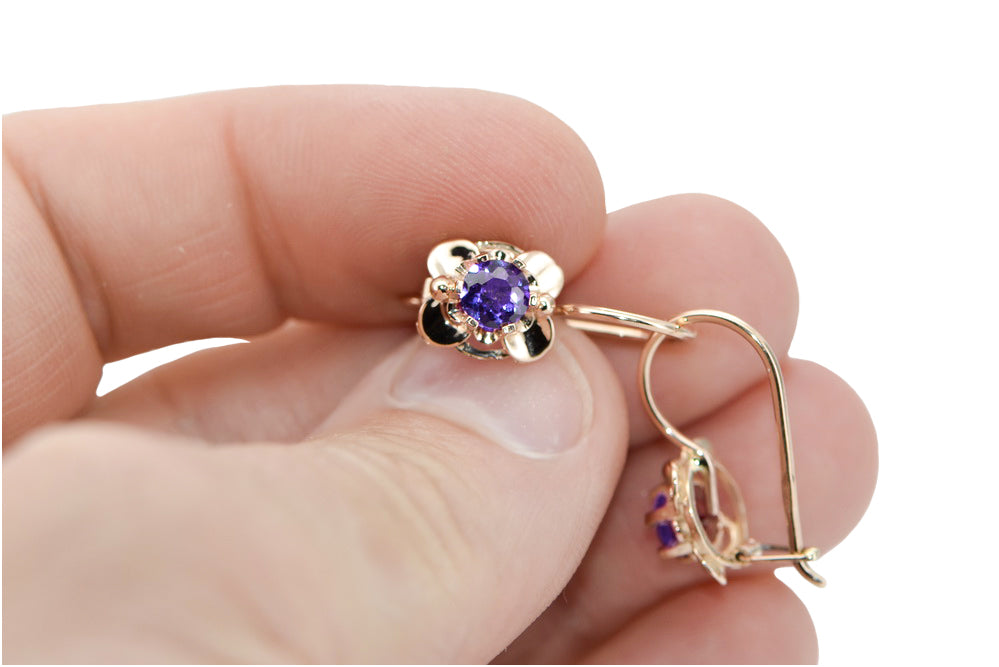 Vintage rose pink 14k 585 gold alexandrite earrings vec016 Russian Soviet Style vec116r-ax