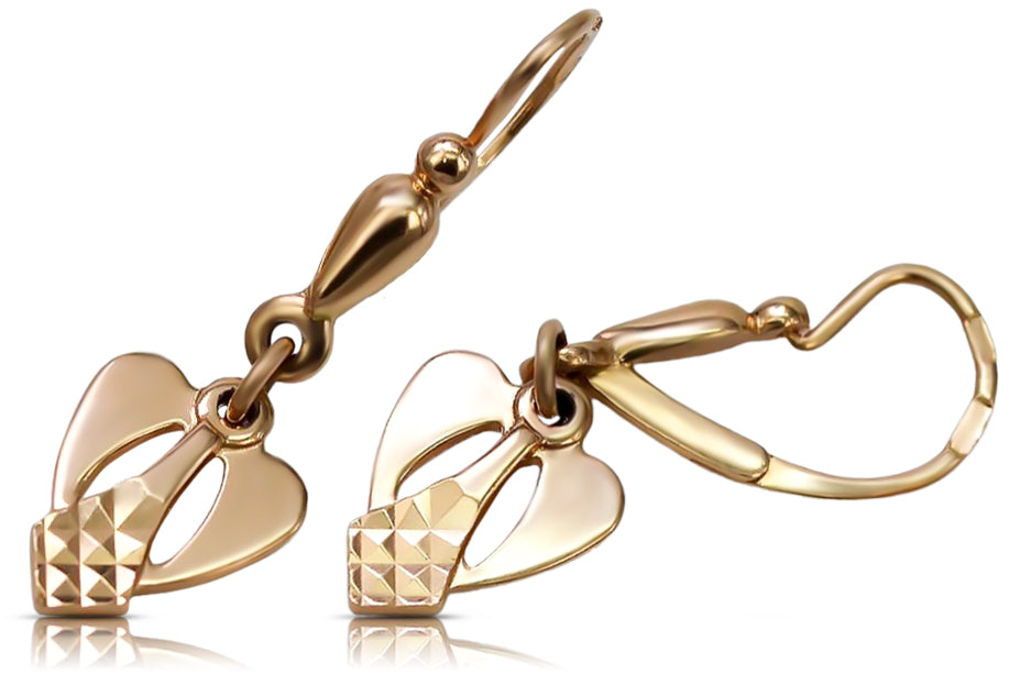 Vintage rose pink 14k 585 gold  Vintage leaf earrings ven245