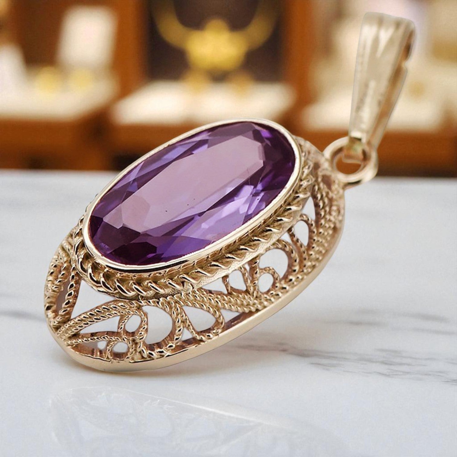 Vintage rose 14k 585 gold amethyst pendant vpc014 Vintage vpc014r-am