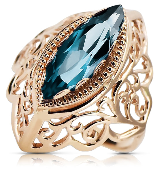 Ring Aquamarine Original Vintage 14K Rose Gold Vintage Jewlery vrc017r vrc017r-aq