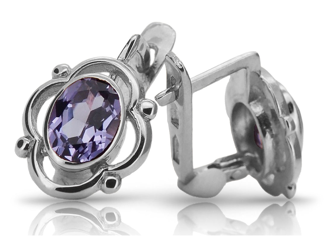 Vintage 925 Silver alexandrite earrings vec033s Russian Soviet style vec033s-ax
