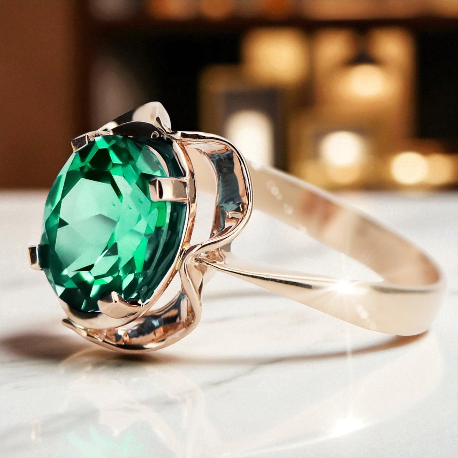 Original Vintage 14K Rose Gold Emerald Ring Vintage vrc206r vrc206r-em