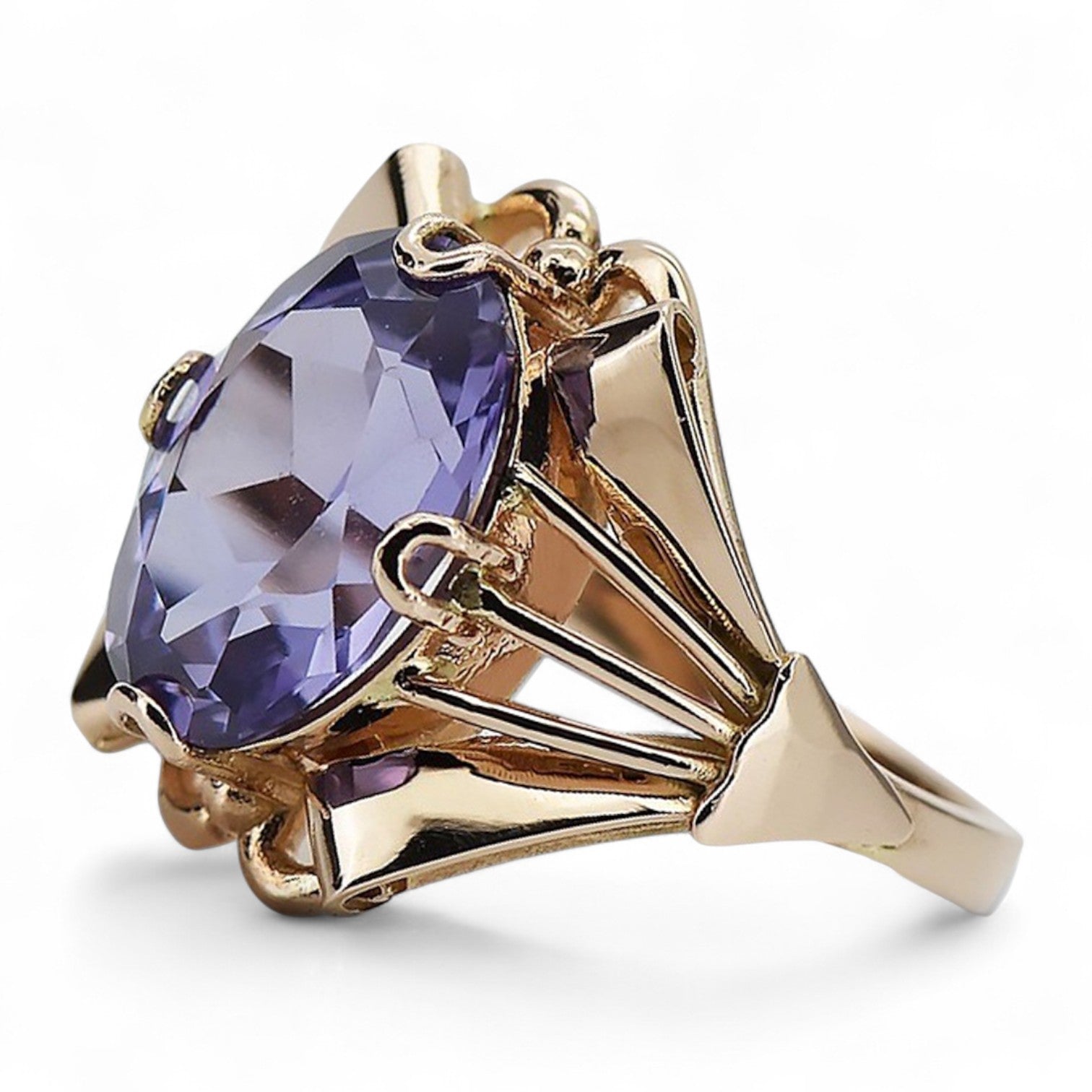 Vintage rose pink 14k gold 585 Alexandrite ring vrc015 Vintage