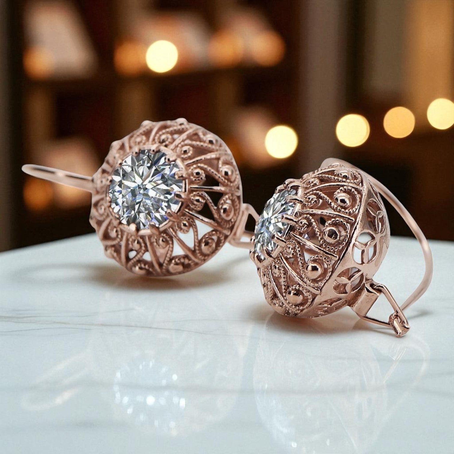 Vintage rose pink 14k 585 gold zorcon earrings vec002 Russian Soviet style vec002r-zi