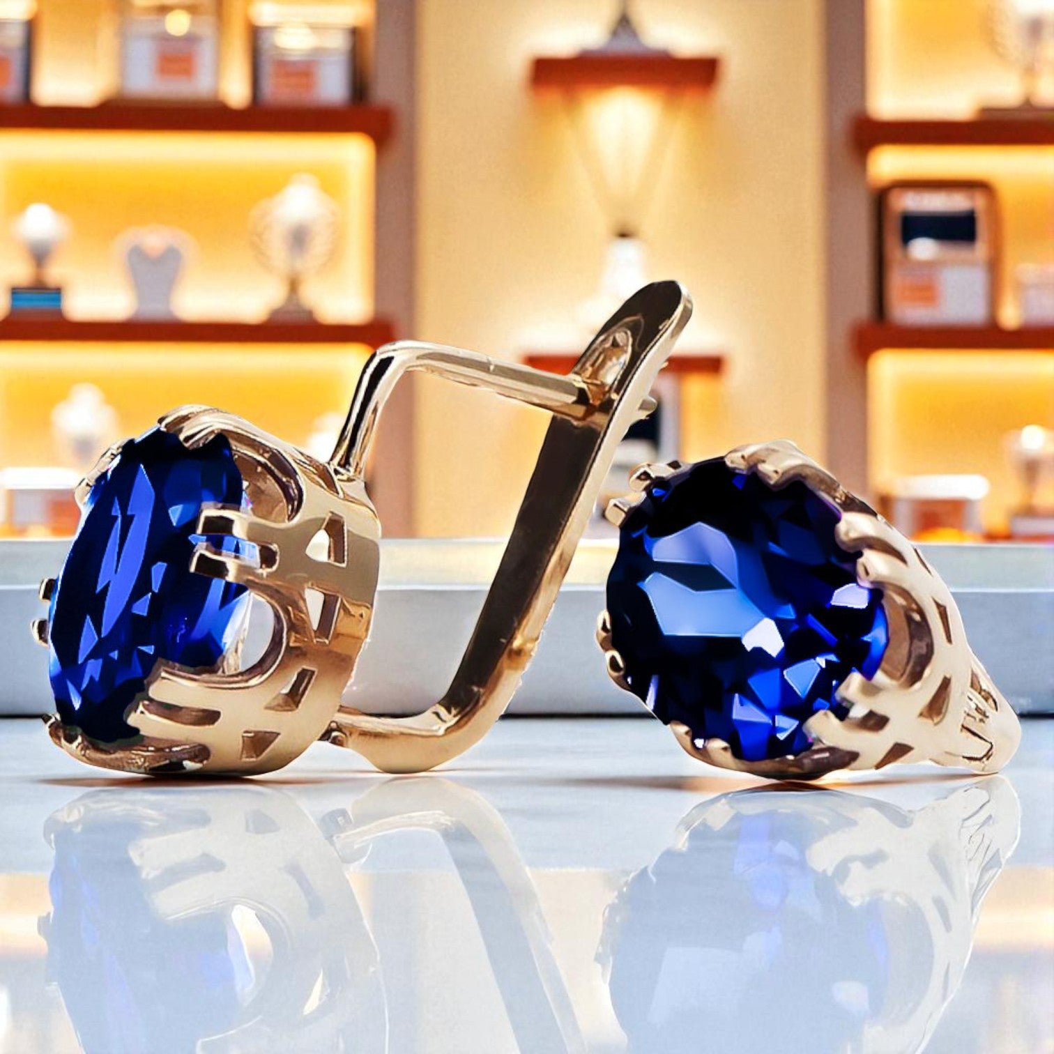 Sapphire Original Vintage 14K Rose Gold Earrings Vintage Jewlery vec016r vec016r-sp