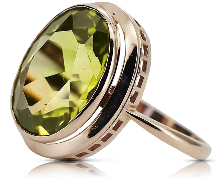 Rose pink 14k gold 585 Peridot ring vrc285 Vintage Russian Soviet style vrc285r-yp