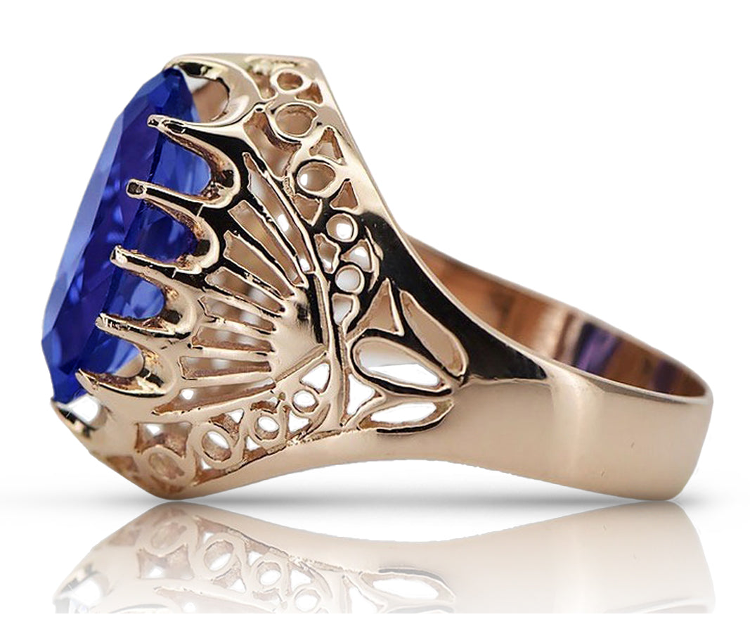 Vintage rose pink 14k gold 585 Sapphire ring vrc020r Russian Soviet Vintage style vrc020r-sp