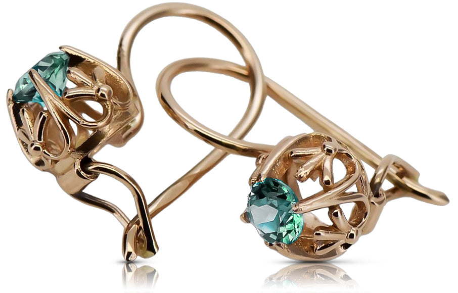 Vintage earrings made of 14k 585 rose gold with Emerald vec145