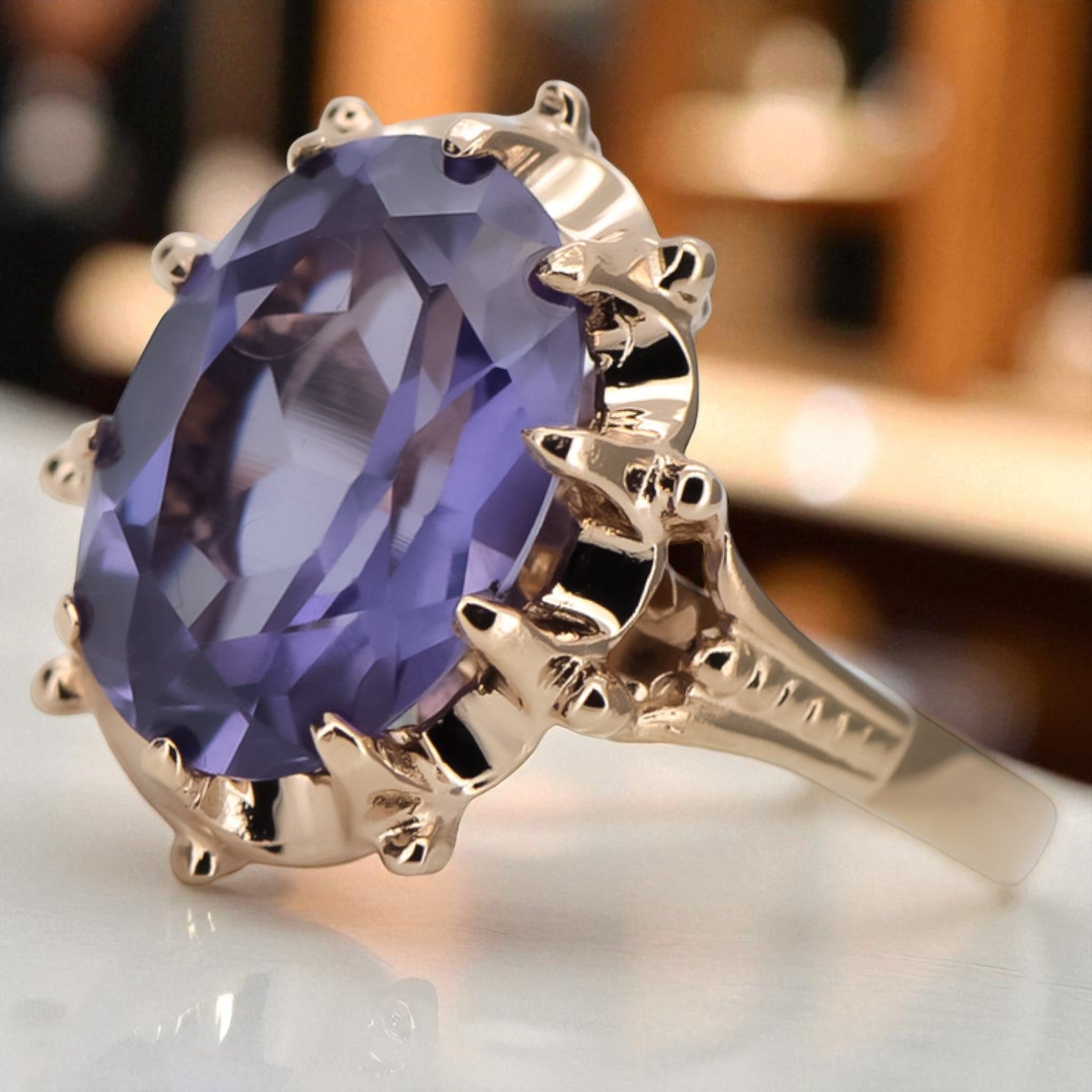 Rose 14k pink gold 585 Alexandrite Ring vrc079 Vintage