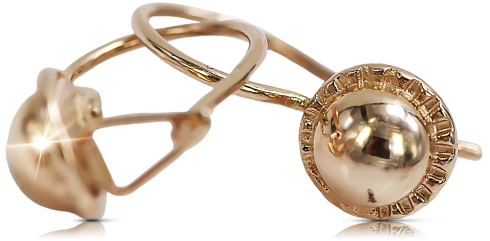 Vintage rose pink 14k 585 gold Vintage ball earrings ven191