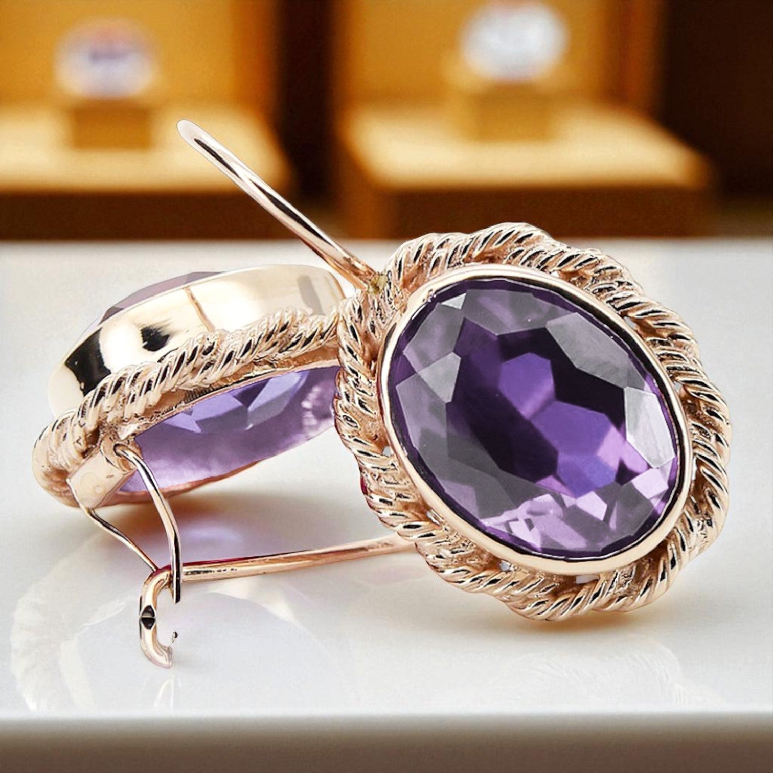 Rose pink 14k 585 gold alexandrite earrings vec007 Vintage Russian Soviet style