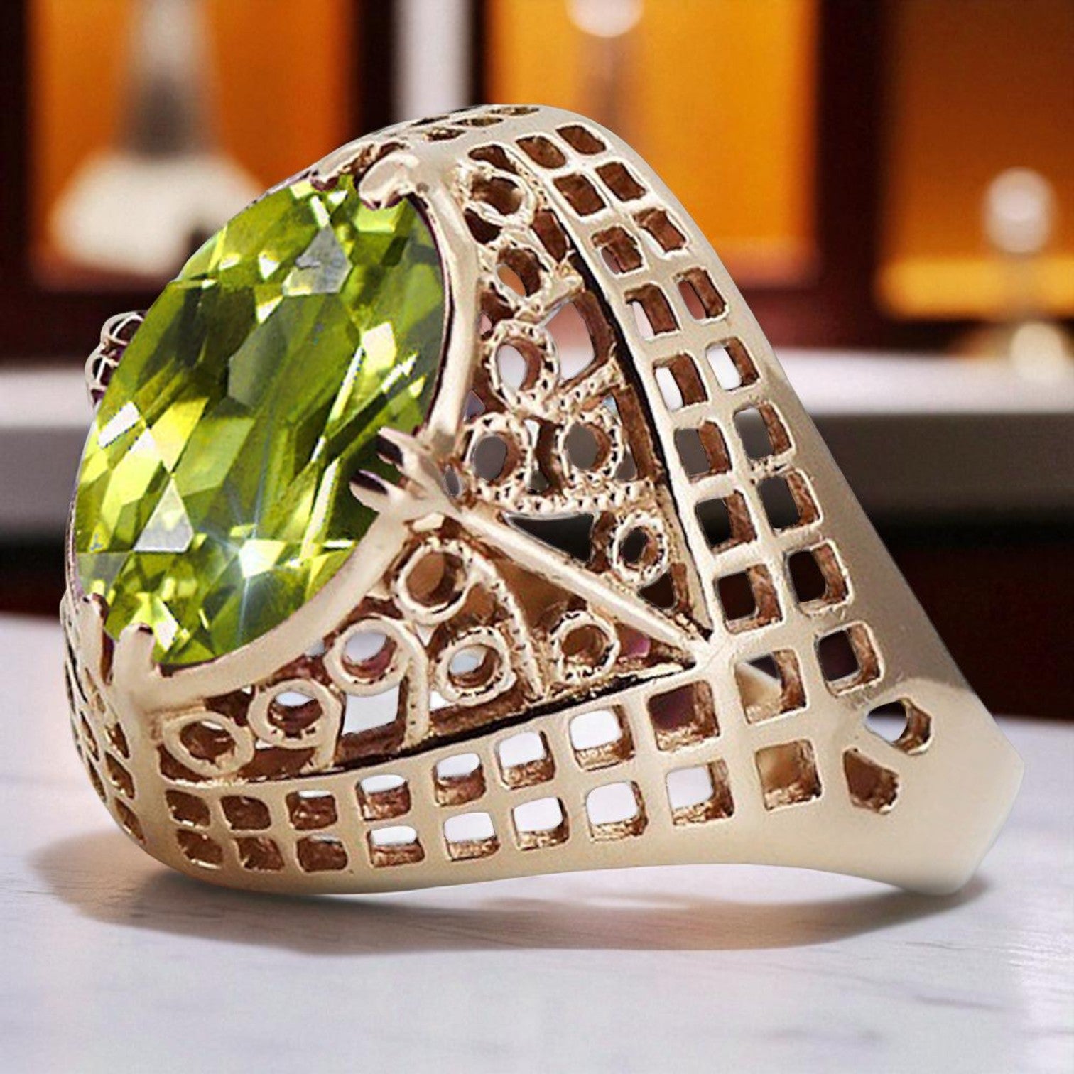 Vintage rose pink 14k gold 585 Peridot ring vrc030 Vintage vrc030r-yp