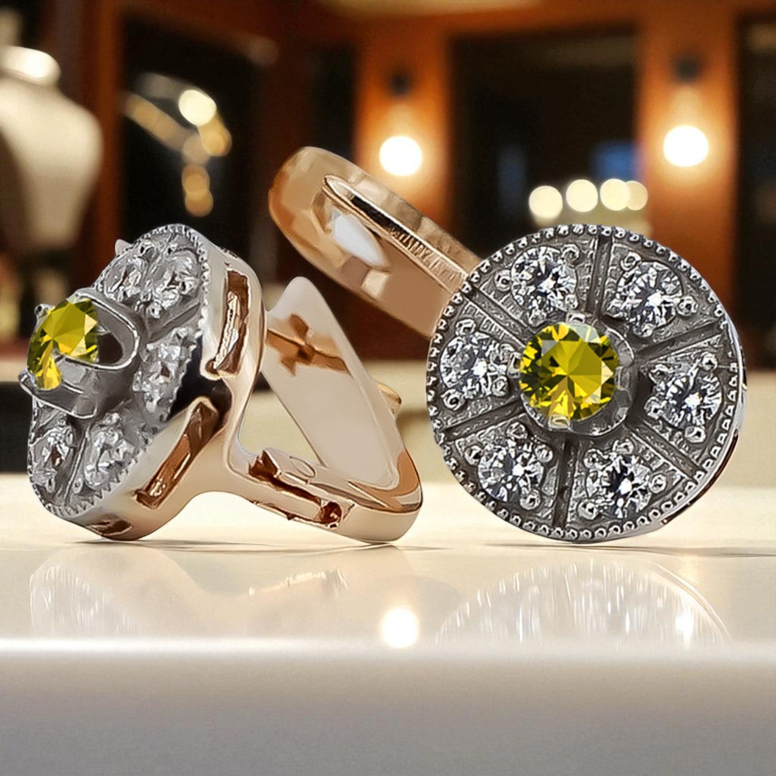 Vintage rose pink 14k 585 gold peridot earrings vec161rw Vintage vec161rw-yp