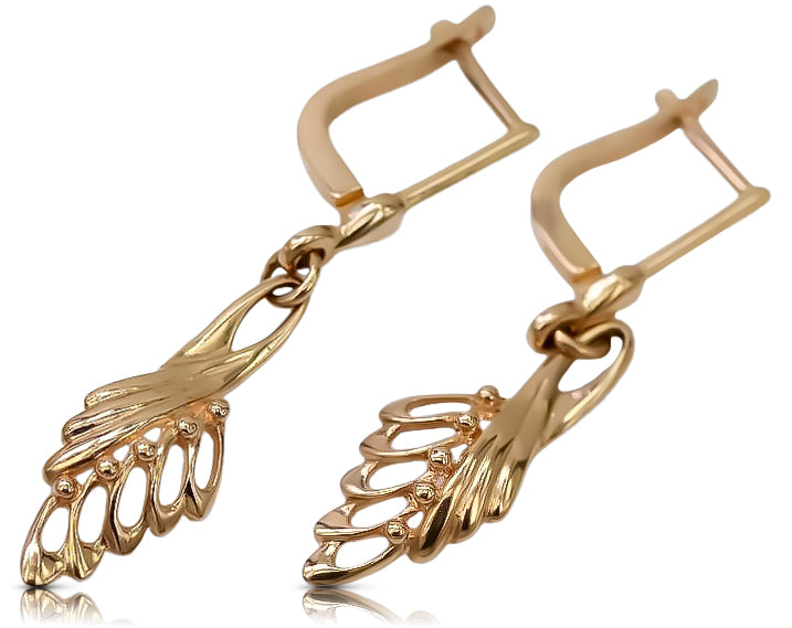 Vintage rose pink 14k 585 gold  Vintage leaf earrings ven215