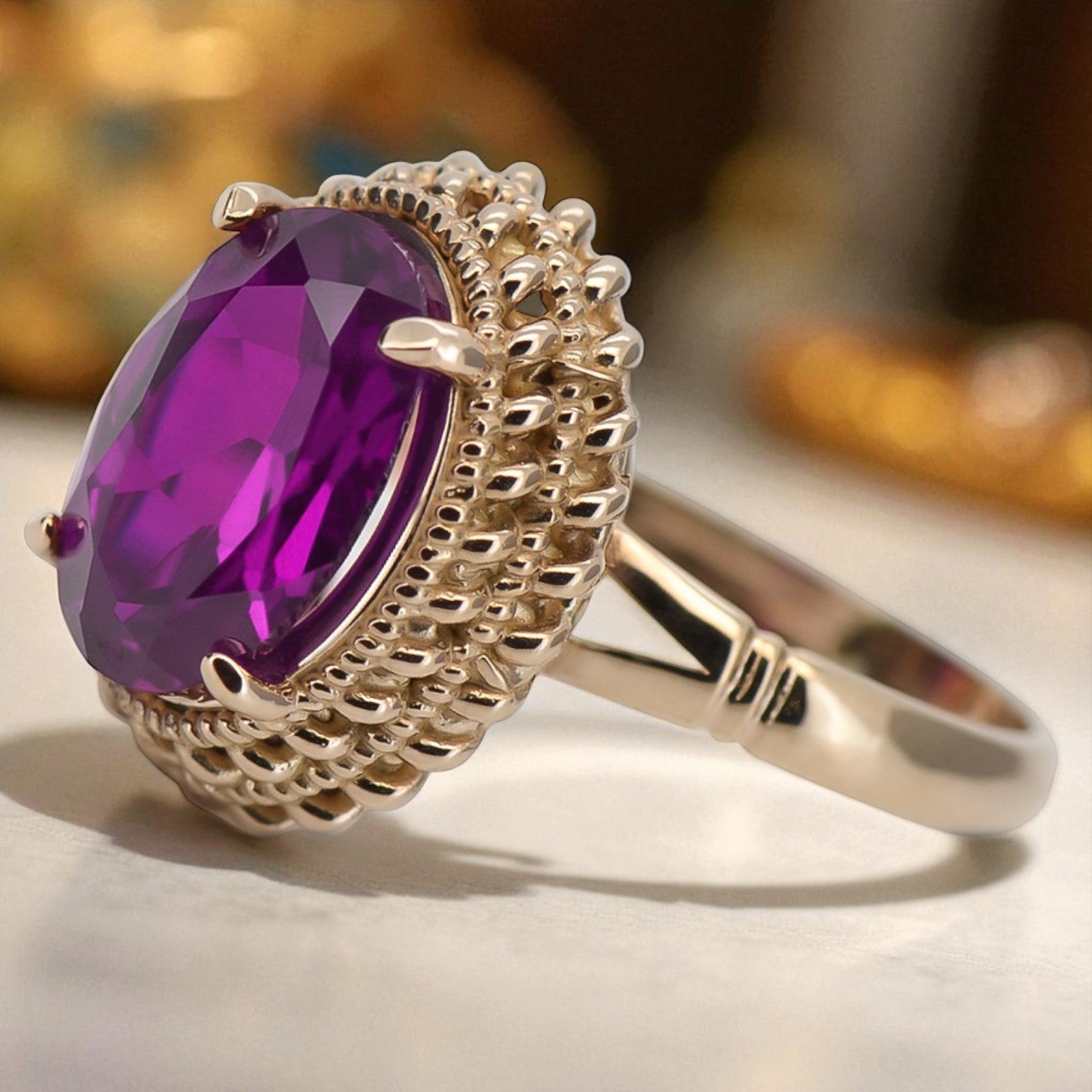 Vintage rose pink 14k gold 585 Amethyst ring vrc068 Vintage