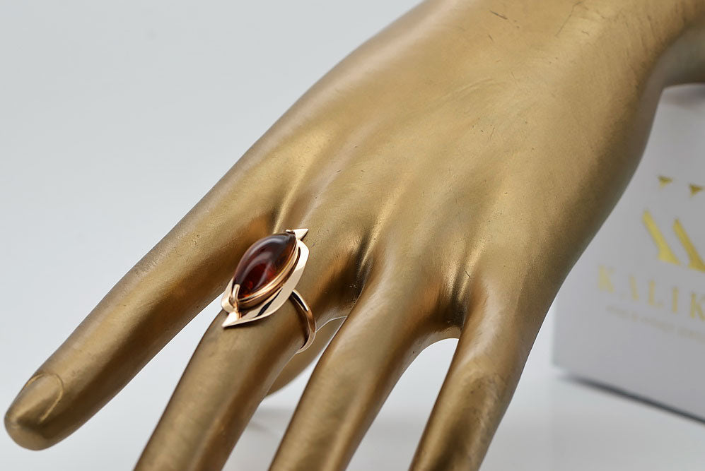 Vintage rose 14k 585 gold amber ring vrab008