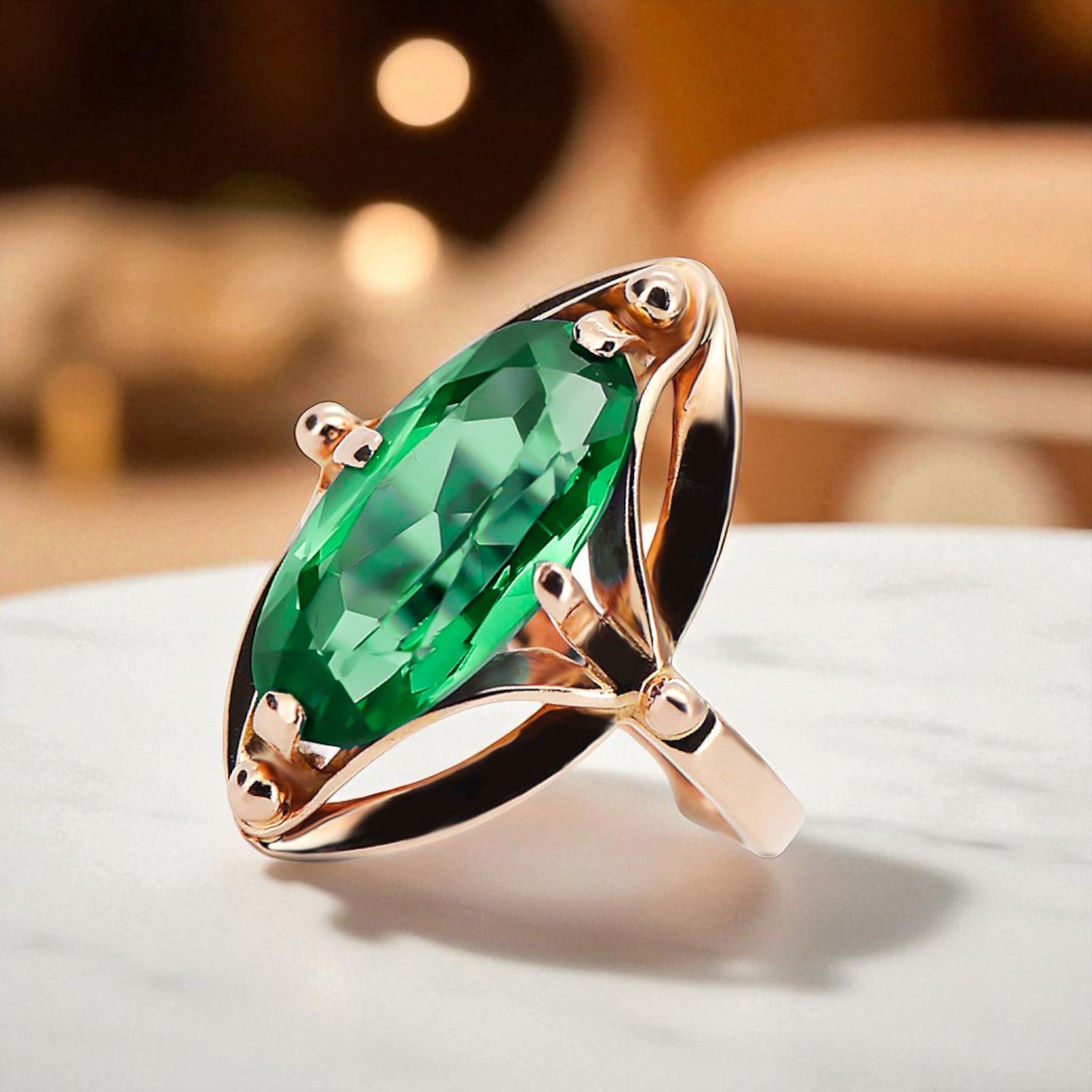 Ring Emerald Original Vintage 14K Rose Gold Vintage vrc047r vrc047r-em