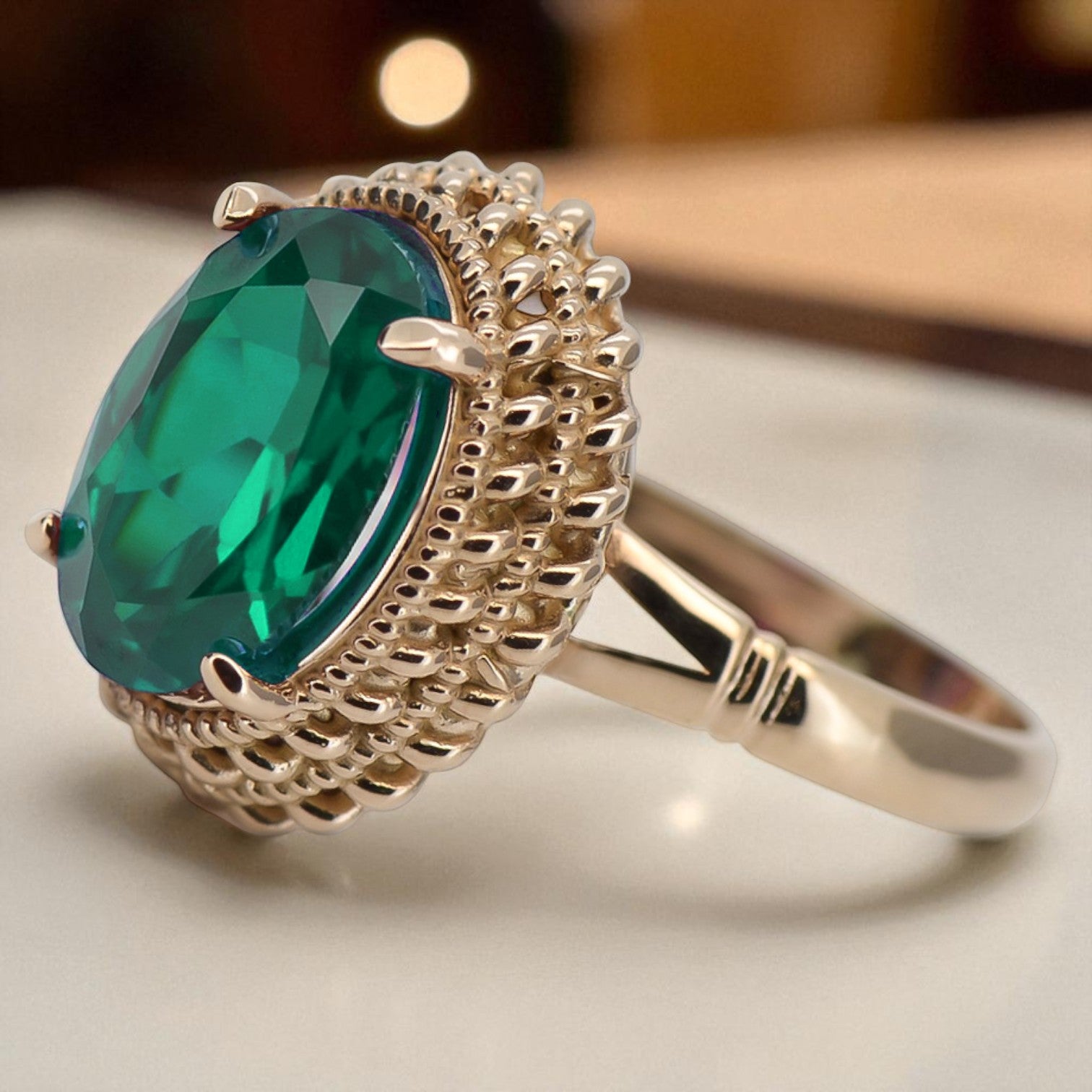 Vintage rose pink 14k gold 585 Emerald ring vrc068 Vintage vrc068r-em