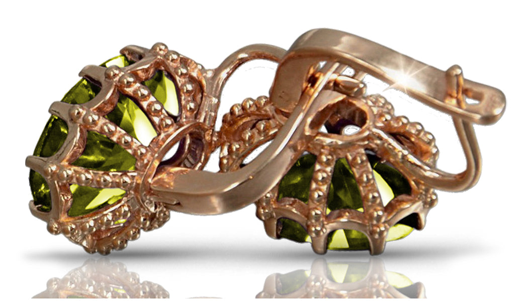 Vintage rose pink 14k 585 gold peridot earrings vec079 Vintage vec079r-yp