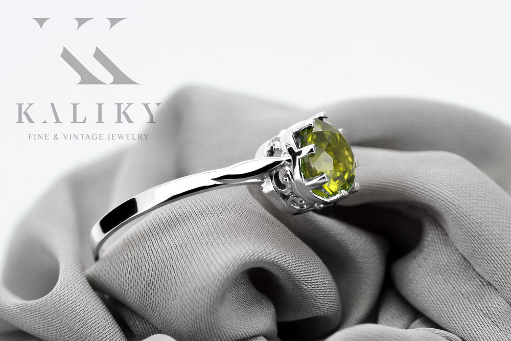 Ring Yellow Peridot Sterling silver 925 Vintage style vrc366s vrc366s-yp