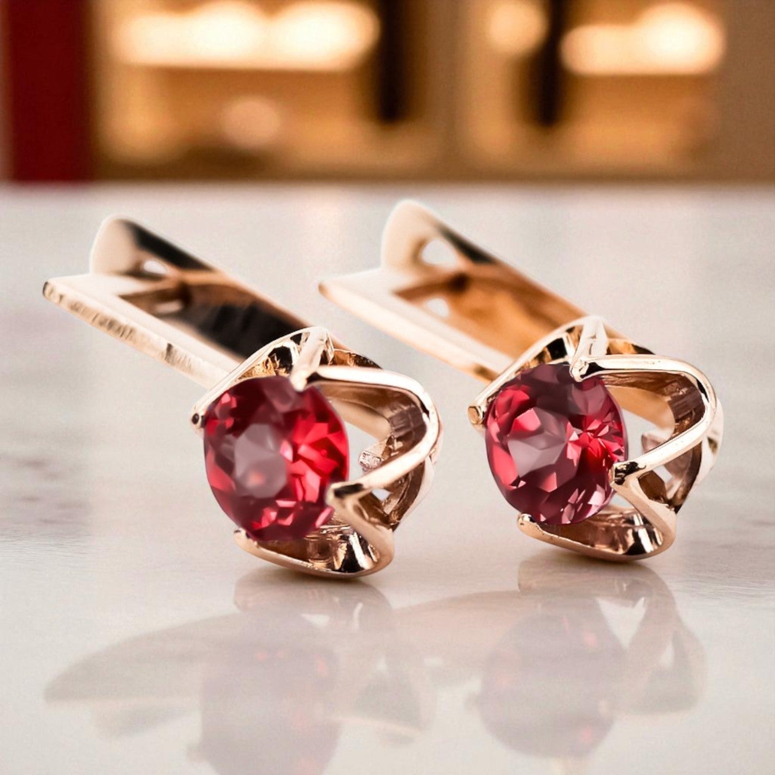 Earrings Vintage Ruby Original Vintage 14K Rose Gold vec005r vec005r-rb