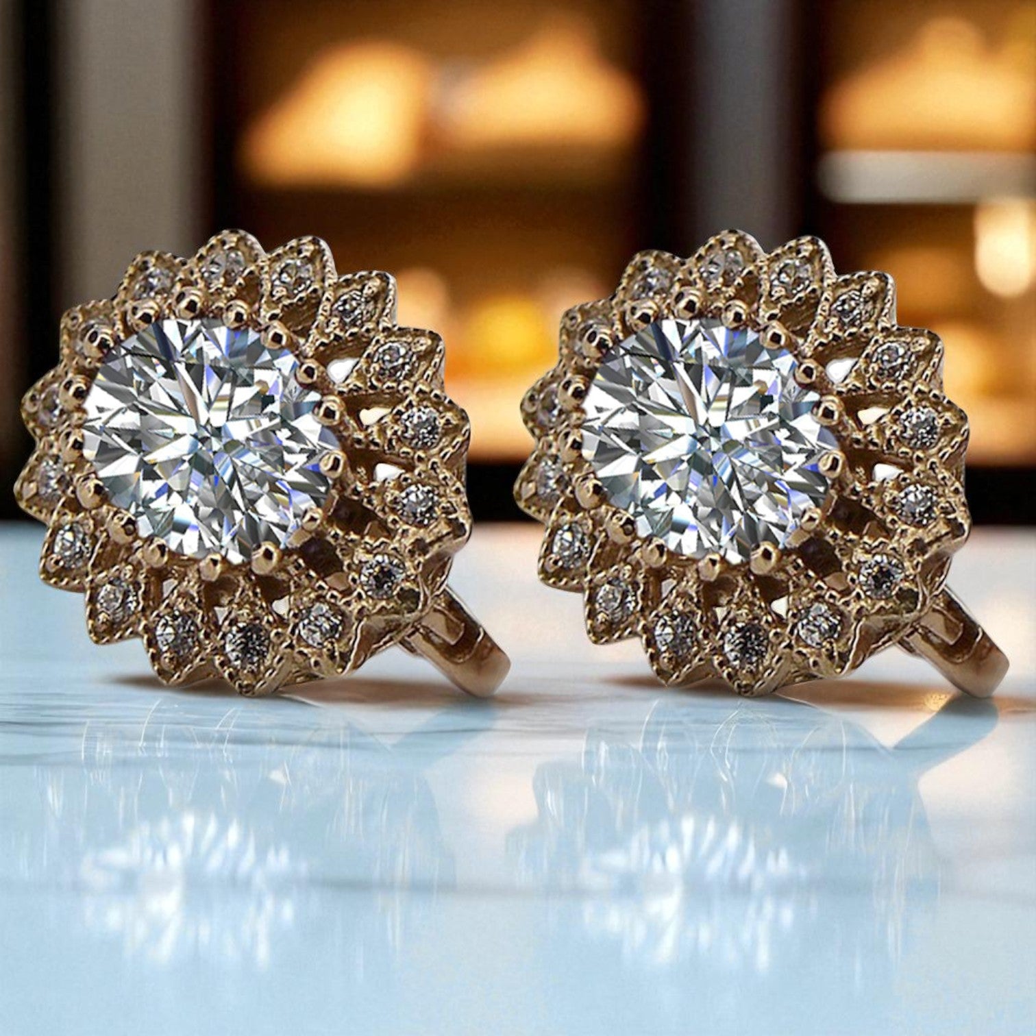 Vintage rose pink 14k 585 gold zircone earrings vec125 Vintage vec125r-zi