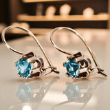 Rose pink 14k 585 gold aquamarine earrings vec019 Vintage Russian Soviet style vec019r-aq