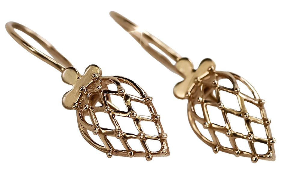 Vintage rose pink 14k 585 gold Vintage leaf earrings ven014