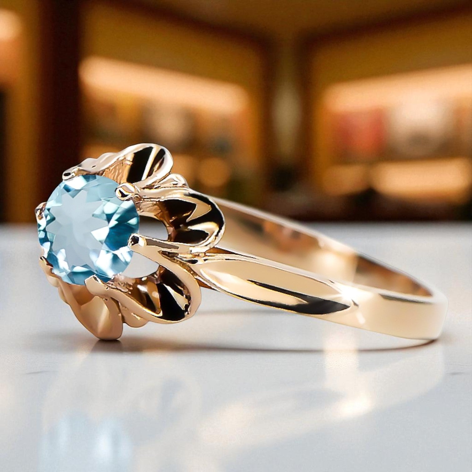 Vintage Ring Aquamarine Original Vintage 14K Rose Gold vrc004r vrc004r-aq