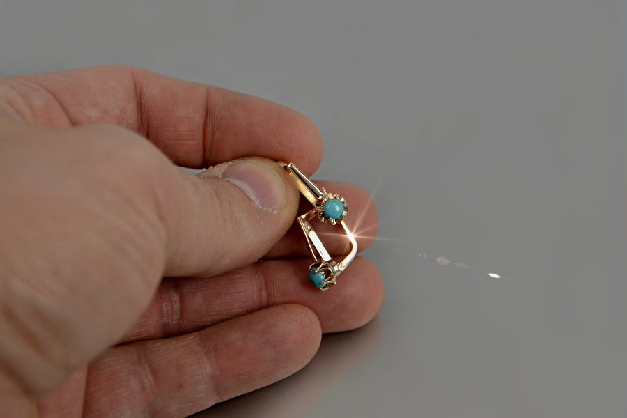 Vintage rose 14k 585 gold earrings turquoise vetq200