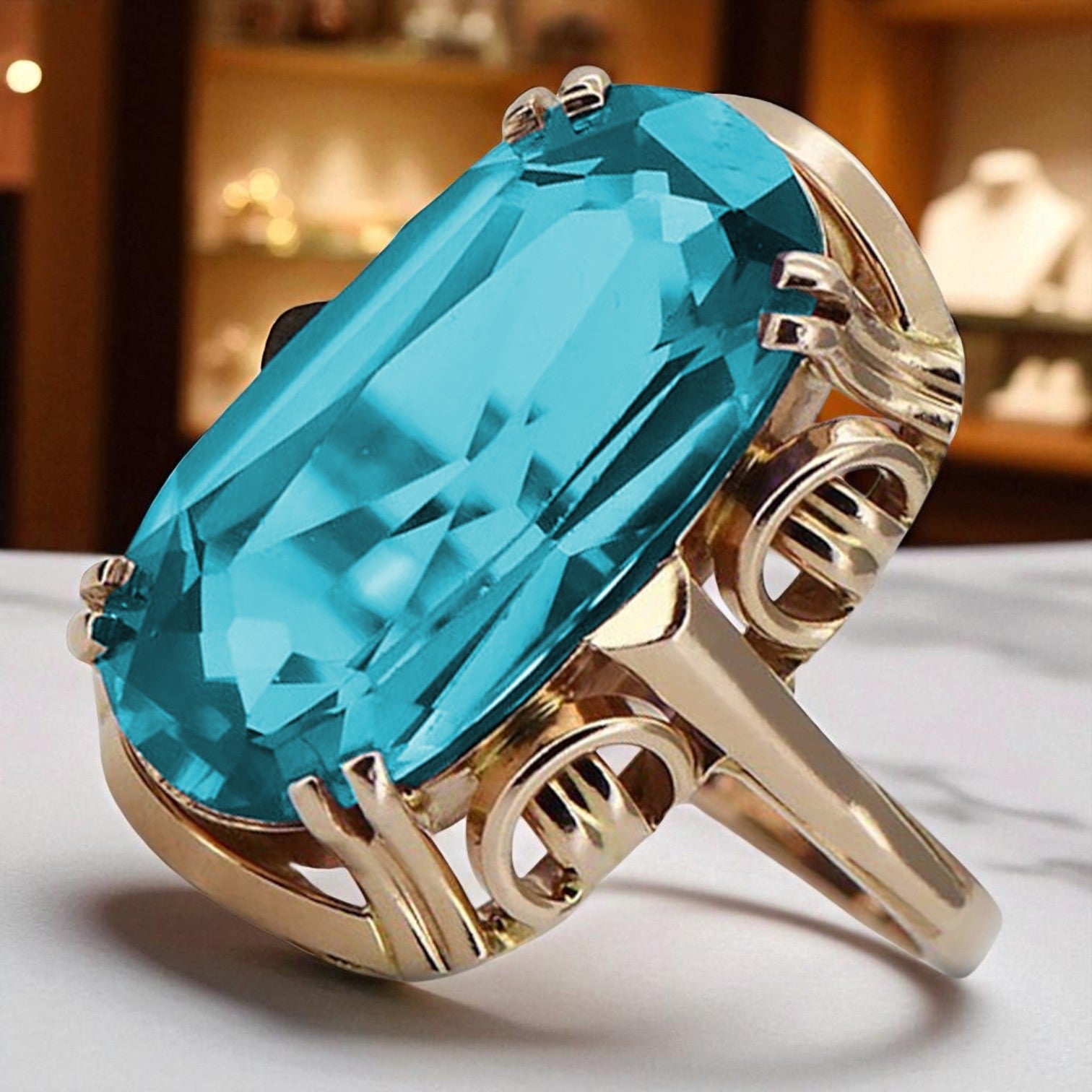 Vintage rose pink 14k gold 585 Aquamarine ring vrc038r Vintage vrc038r-aq