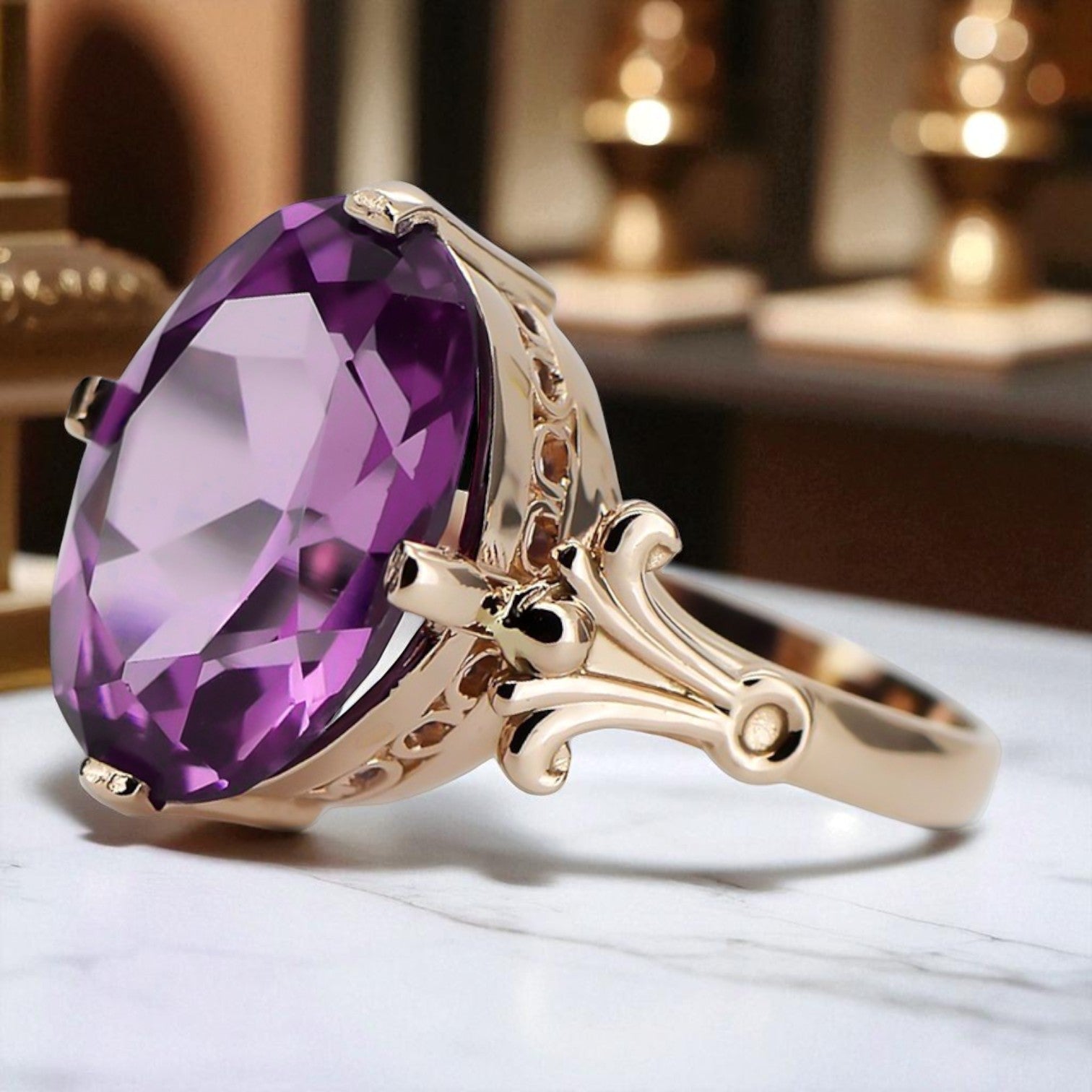 Vintage craft Ring Amethyst Original Vintage 14K Rose Gold vrc369r