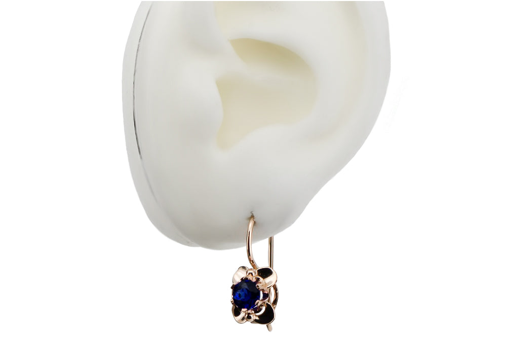 Vintage craft Earrings Sapphire Original Vintage 14K Rose Gold vec116r