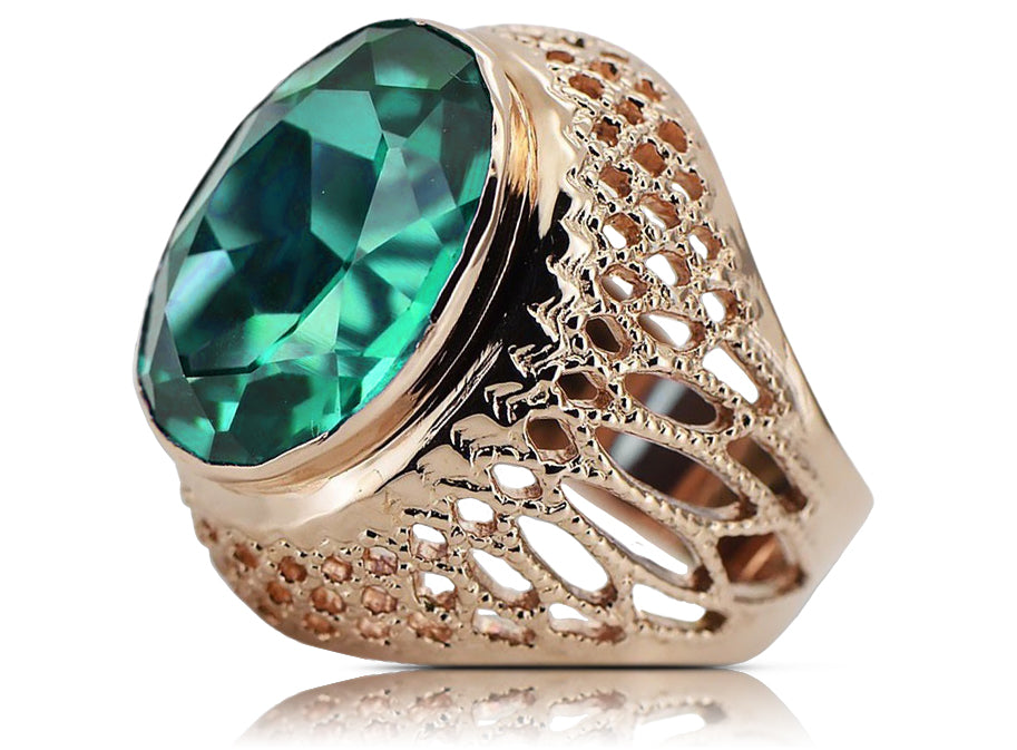 Silver 925 Rose Gold Plated Emerald Ring vrc089rp Vintage vrc089rp-em