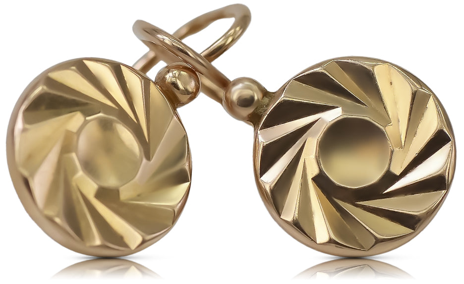 Vintage rose pink 14k 585 gold Vintage hoops earrings ven204