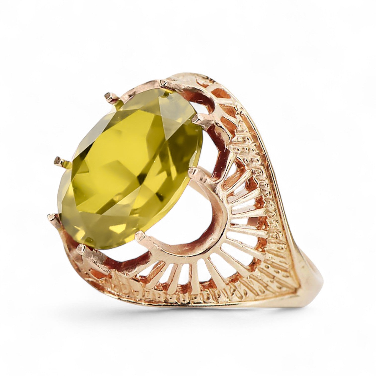 Yellow Peridot Original Vintage 14K Rose Gold Ring Vintage vrc003r
